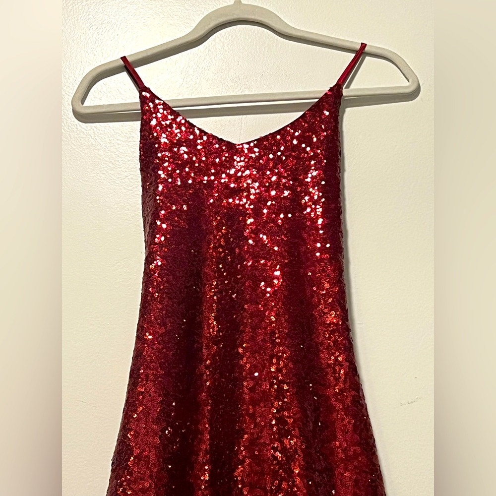 Red Sequined Midi Dress